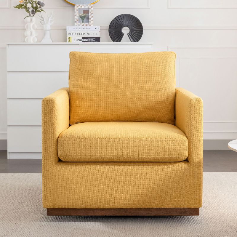 Mid-Century Style Linen Upholstered Swivel Chair, Armchair for Living Room, Bedroom, Office - ModernLuxe, 3 of 11