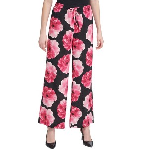 Calvin Klein Womens Floral Casual Wide Leg Pants, Black, Medium - 1 of 1