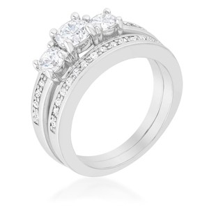 Slickblue Women's Three Stone Eternity Wedding Set – Rhodium-Plated with Clear Cubic Zirconia, Sizes 5 to 10 - 1 of 4