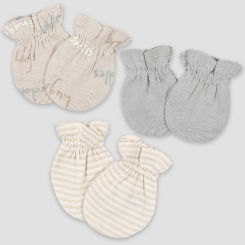 Gerber Baby 3pk Safari Mittens Gray Target