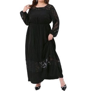 Agnes Orinda Women's Plus Size Lace Formal Sheer Mesh Crew Neck Long Sleeve Wedding Party Cocktail Elegant Maxi Dresses - 1 of 4