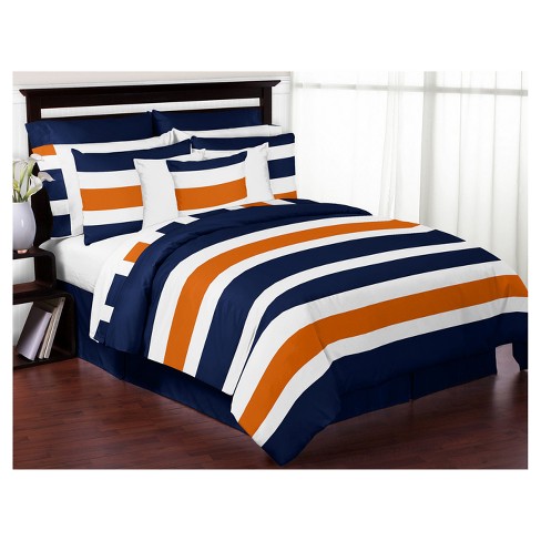 Navy Orange Stripe Comforter Set Full Queen Sweet Jojo