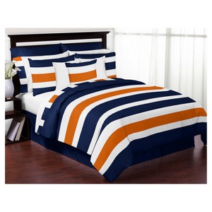 Navy & Orange Stripe Comforter Set (Full/Queen) - Sweet Jojo Designs , Blue Orange