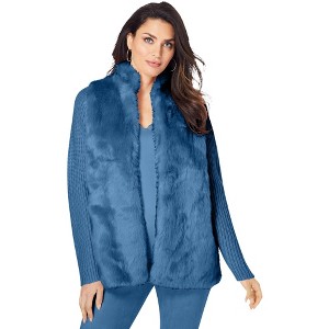 Roaman's Faux Fur Cardigan Sweater - 1 of 4