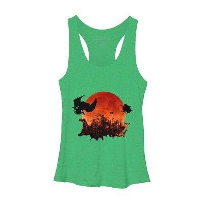 Women's Design By Humans Spooky Halloween Blood Moon Eclipse Ghostly Birds By KateLCardsNMore Racerback Tank Top