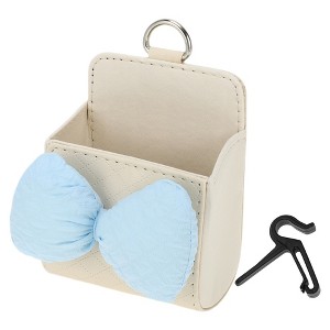 Unique Bargains 1 Pc Car Trash Can Hanging Trash Bin 3.5" Length 2.0" Width 4.3" Height Blue Beige Faux Leather - 1 of 4