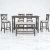 6-Piece Counter Height Dining Table Set with 4 Chairs & Bench, MDF & Melaleuca Wood, Storage Shelf, Distressed Finish for Dining Room & Kitchen - 2 of 4