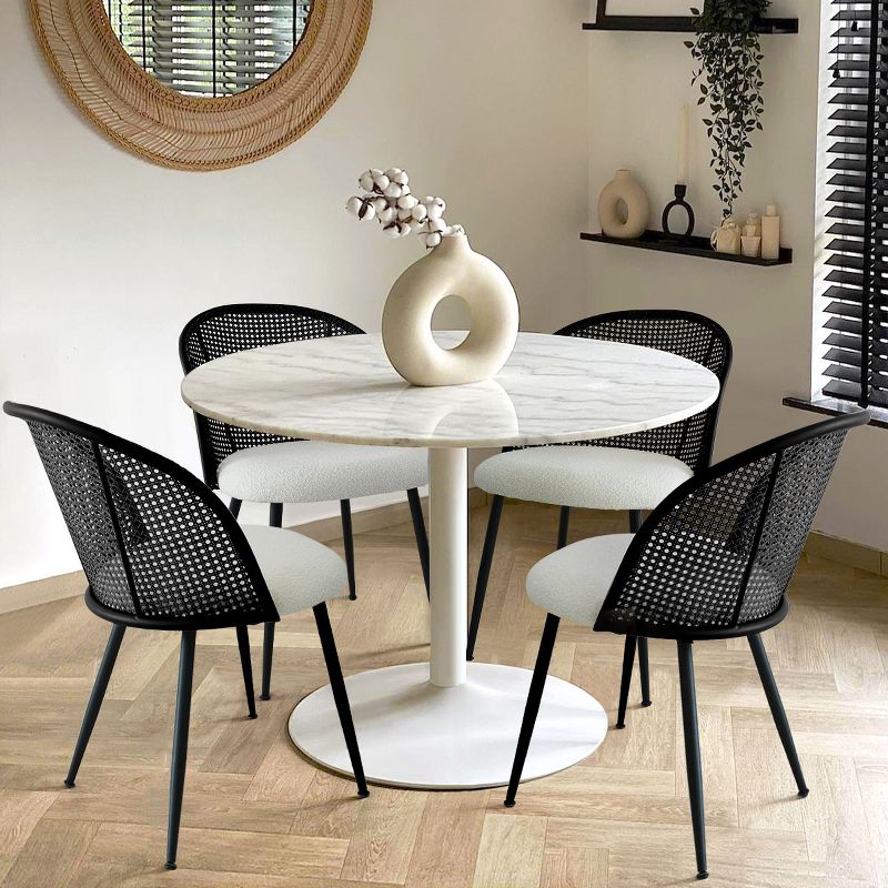 Jules Mesh Rattan Backrest Dining Chair Set of 4 with Black Metal Base, Armless Kitchen Chairs with Upholstered Bouclé Fabric -The Pop Maison, 2 of 10