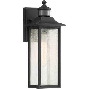 John Timberland Mission Outdoor Wall Light Fixture Black Dusk to Dawn Motion Sensor 16 1/2" Seeded Glass for Exterior House Porch - 1 of 4