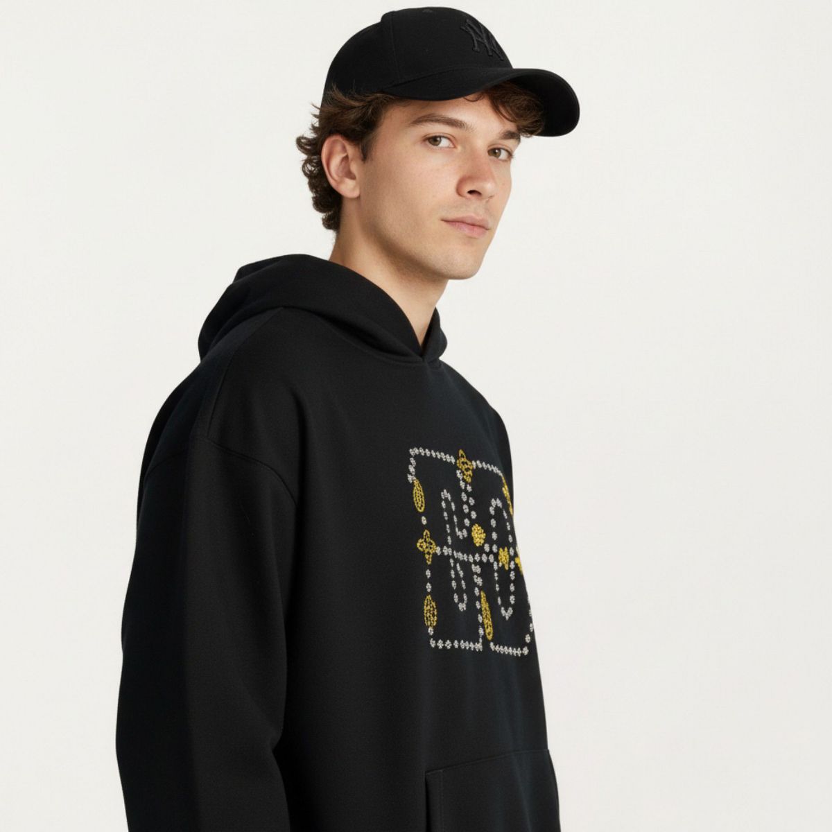 Anna-Kaci Men's Embroidered Pullover Hoodie with Front Pocket and Relaxed Fit - thumbnail 4