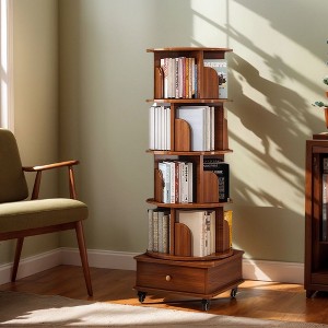 PAGED Rotating Bookshelf 360 Display Corner Bookshelf Bookcase Storage Rack with Drawer for Living Room, Home Office - 1 of 4