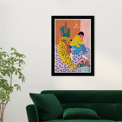 15" x 21" Boho Wildcat Patterns Animals Framed Wall Art Print Orange - Wynwood Studio: Modern Decor, Digital Art
