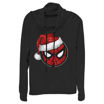 Juniors Womens Marvel Christmas Spider-Man Santa Hat Cowl Neck Sweatshirt