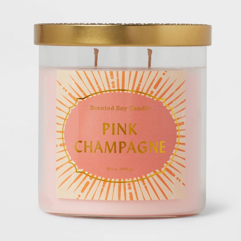 15.1oz Lidded Glass Jar 2-Wick Candle Pink Champagne - Opalhouse&#8482;, 1 of 5