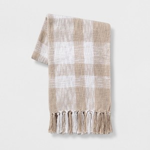 Plaid Cotton Throw Blanket Neutral/White - Threshold
