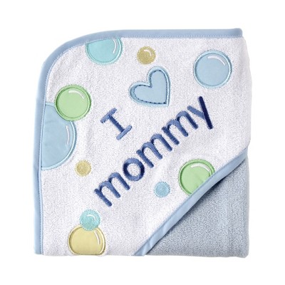 Luvable Friends Baby Boy Hooded Towel, Blue Mom, One Size