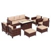 Sonkuki 8 Pieces Patio Sofa with Rectangle Fire Pit Table and Ottomans, Wicker Conversation Couch, Light Gray Cushion - 2 of 4
