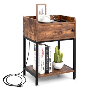 Costway Nightstand W/ Charging Station Sofa Side Table Storage Cabinet Shelf End Table - 1 of 4