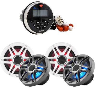 Clarion GR1BT Digital Media Receiver (Gauge Style) with (2) CMSP-651RGB-SWG 6.5-inch Premium Marine Coaxial Speakers, Sport Grilles RGB LED Lighting