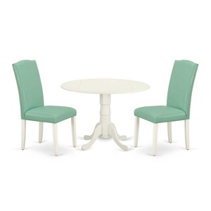 Round Kitchen Table Set 3pc 42 Inch Table w/ Drop Leaves & 2 Parsons Chairs - Modern Dining Set - 1 of 4