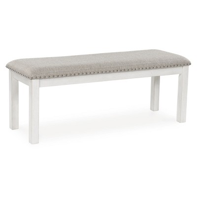 Signature Design by Ashley Robbinsdale Upholstered Dining Room Bench with Nailhead Trim, Antique White