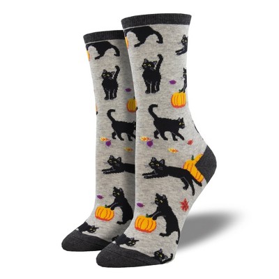 Novelty Socks 16.0" Black Cat And Pumpkin Halloween Fall Leaves Socksmith  -  Socks