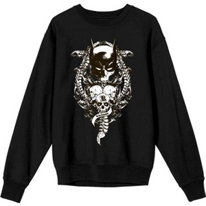 Batman Bat Mask With Three Skulls Men's Black Crew Neck Long Sleeve Graphic Sweatshirt - 1 of 2