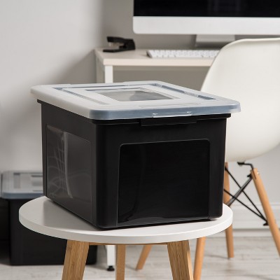 Black Plastic File Organizer Box with Secure Latching Lid