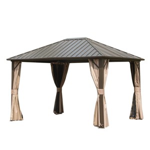 10x12 FT Outdoor Patio Aluminum Gazebo,Galvanized Steel Roof Gazebo,Pavilion With Zippered Netting And Curtains For Garden,Lawns-Coolbibila - 1 of 4