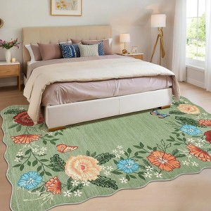 coucheta 8x10 ft Area Rug, Low Pile, Washable Rugs,Stain Resistant, Non Slip, Modern Floral Scalloped Carpet for Bedroom, Living Room, Green - 1 of 4