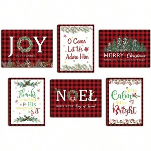 6Pcs Framed Buffalo Plaid Canvas Wall Art,creating a warm holiday atmosphere, 12x16 Vintage Religious Living Room - 1 of 4