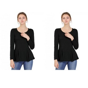 Allegra K Women's Long Sleeve Scoop Neck Casual Peplum Shirt 2 Packs - 1 of 4