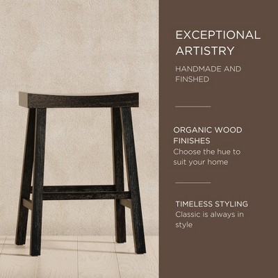 Vincent 26" Antiqued Black Wooden Saddle Bar Stool