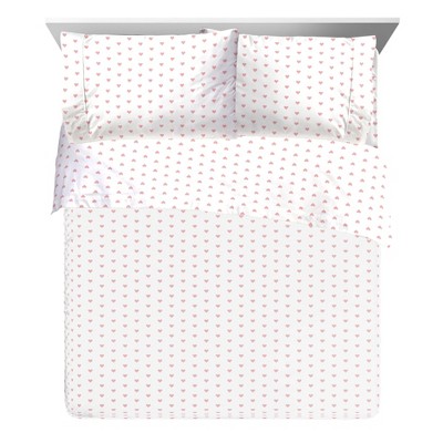 Queen Pink Hearts Organic Cotton Percale Sheet Set