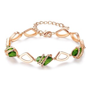 Leafael Wish Stone Birthstone Crystal Link Charm Bracelet, Rose Gold or Silver Plated, 7"+2" Adjustable Chain - 1 of 4