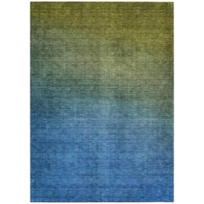Olive Green Blue And Navy Blue Ombre Washable Indoor Outdoor Area Rug