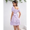 Clearlove Women's Mini Dress Layer Ruffle Hem Short Lantern Sleeve V Neck Dress A Line Casual Flowy Dress - 3 of 4