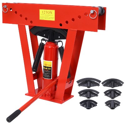 12 Ton Manual Hydraulic Pipe Bender With 6 Dies(1/2", 3/4", 1", 1-1/4", 1-1/2", 2"), Adjustable Rollers For 90-180° Bending