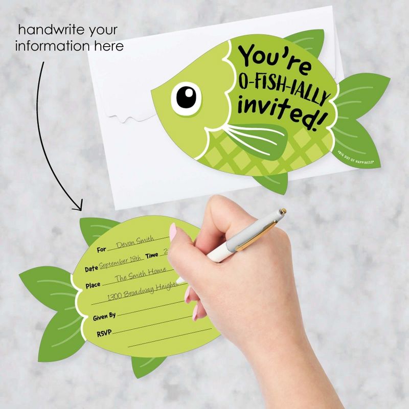 Big Dot of Happiness Let's Go Fishing - Shaped Fill-In Invites - Fish Themed Birthday Party or Baby Shower Invite Cards with Envelopes - Set of 12, 2 of 8