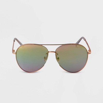 Women's Mirrored Aviator Sunglasses - A New Day™ Rose Gold