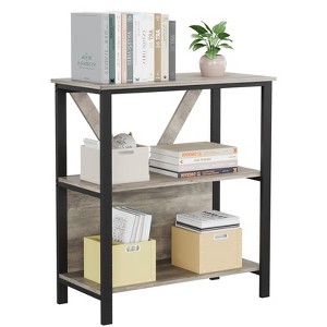 ODK 3-Tier Bookshelf, Small Bookcase with Open Display Shelves, Metal Frame Low Book Case for Living Room Bedroom Home Office, Grey - 1 of 4