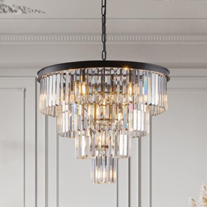 BAOURE 24" Contemporary Crystal Modern Chandeliers Crystal Ceiling Chandelier 4 Tier Black Chandelier Lighting for Dining Room Living Room Bedroom - 1 of 4