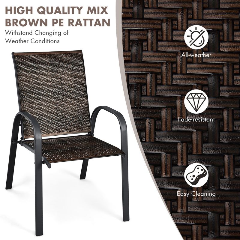 Costway Set of 6 Patio Rattan Dining Chairs Stackable Armrest Garden Mix Gray\Mix Brown, 4 of 9