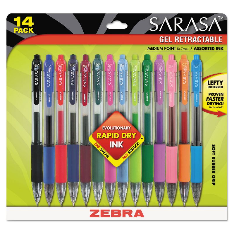 Zebra Sarasa Retractable Gel Pen Assorted Ink Medium 14/Pack 46824, 1 of 4