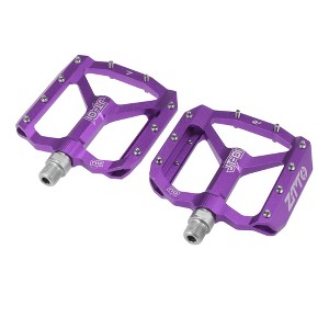 Unique Bargains Non-Slip Pedals Platform Flat Bicycle Pedals 9/16" for Road Bikes MTB Mountain Bike Purple 1 Pair - 1 of 4
