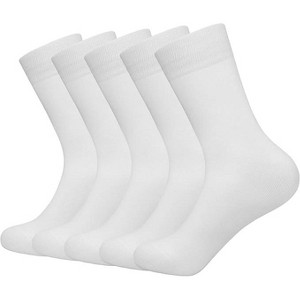 SERISIMPLE Men Bamboo Viscose Thin Ribbed Knit Silky Soft Lightweight Business Dress Crew Socks White Large 5 Pairs - 1 of 4