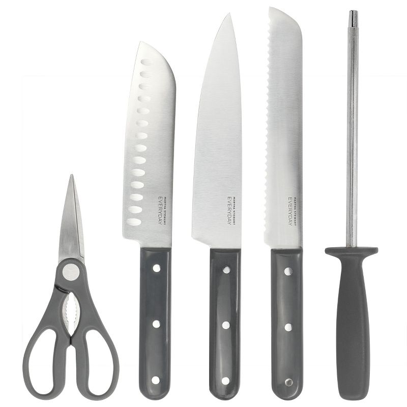 Martha Stewart Everyday 14 Piece Stainless Steel Cutlery and Wood Block Set in Grey, 4 of 9