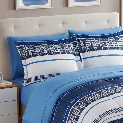 Full Mediterranean Blue and White Microfiber Bed in a Bag Set