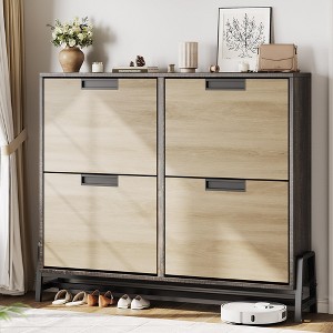 Shoe Cabinet Organizer with 2 Flip Drawers & Adjustable Shelf, Freestanding Entryway Storage for Hallway, Living Room - 1 of 4