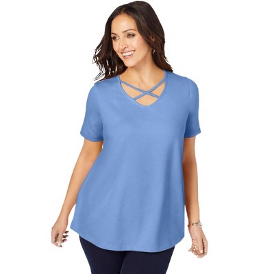 Jessica London Women's Plus Size Stretch Cotton Crisscross Strap Tee